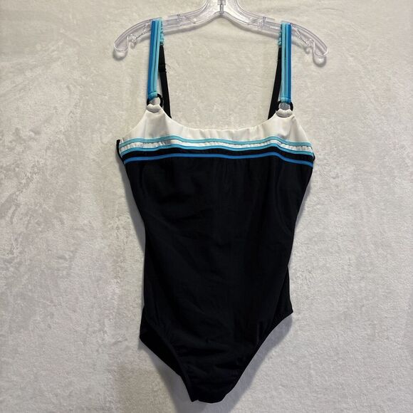Miraclesuit Women's One Piece Slimming Underwire Swimsuit Size 14 Black Blue - Picture 1 of 14